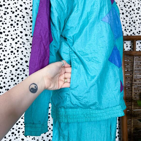 Vintage | 80s Women’s Bocoo Teal Matching Retro Windbreaker Swishy Workout Set M - Picture 5 of 13